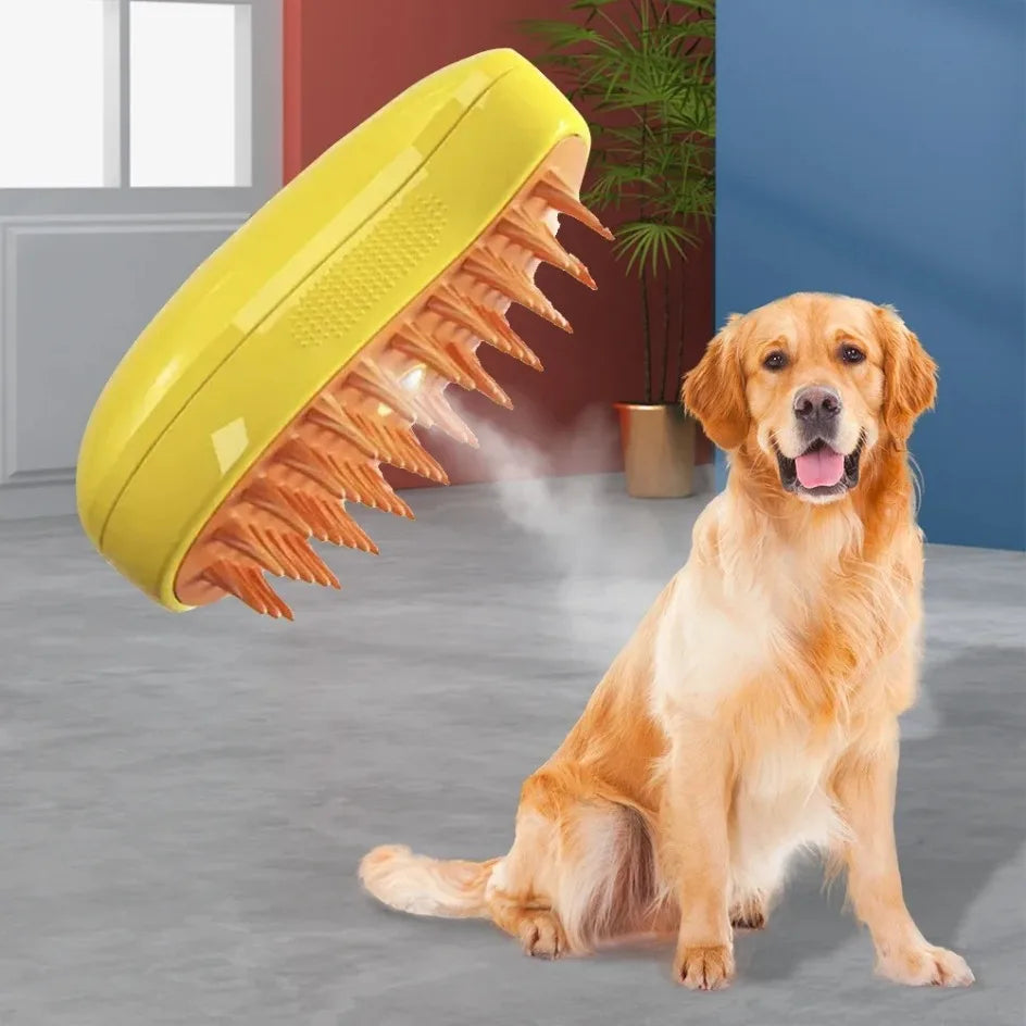 Electric Pet Grooming Brush for Dogs & Cats – USB Rechargeable 3-in-1 Shedding Tool with Steam Spray, Massage & Anti-Flying Hair Technology