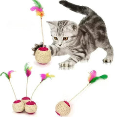 Sisal Scratching Ball Cat Toy with Feathers – The Ultimate Play & Scratch Combo!