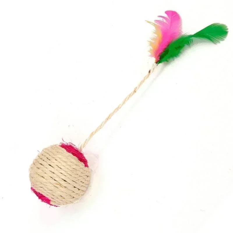 Sisal Scratching Ball Cat Toy with Feathers – The Ultimate Play & Scratch Combo!