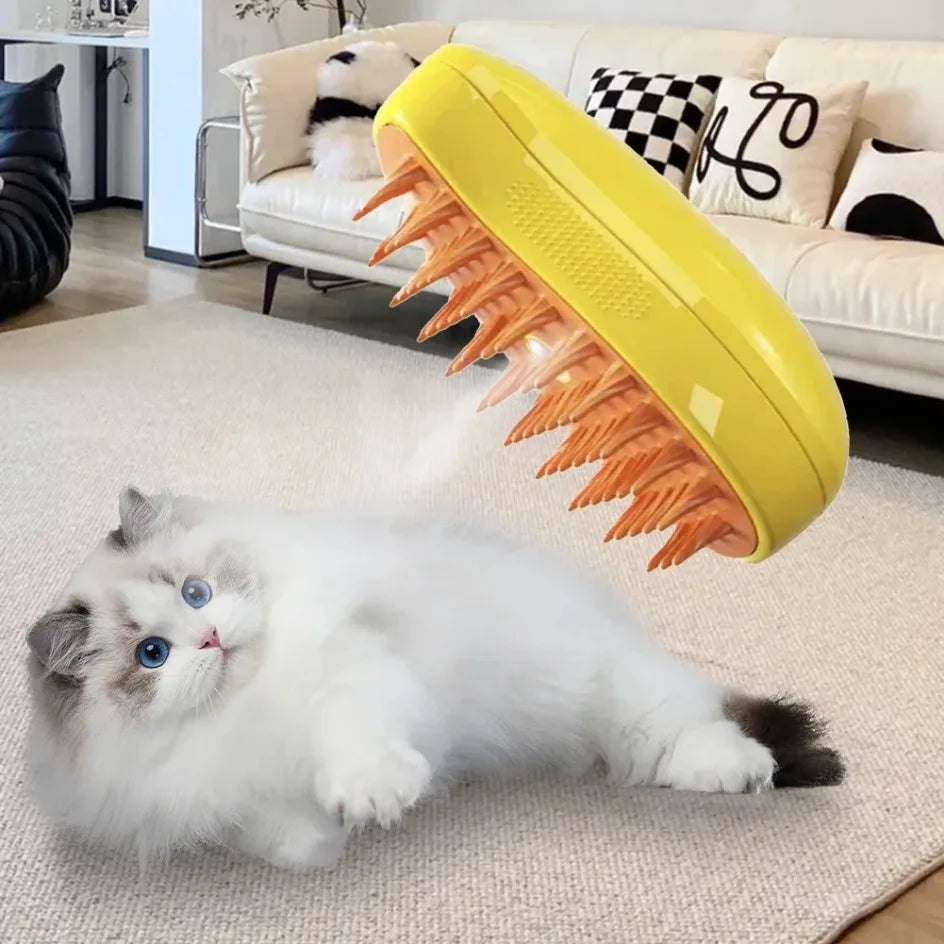 Electric Pet Grooming Brush for Dogs & Cats – USB Rechargeable 3-in-1 Shedding Tool with Steam Spray, Massage & Anti-Flying Hair Technology