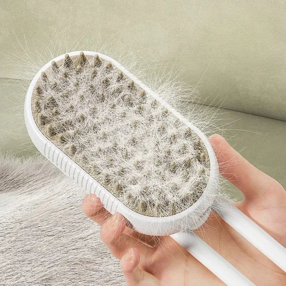 Electric Pet Grooming Brush for Dogs & Cats – USB Rechargeable 3-in-1 Shedding Tool with Steam Spray, Massage & Anti-Flying Hair Technology