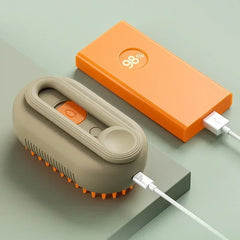 Electric Pet Grooming Brush for Dogs & Cats – USB Rechargeable 3-in-1 Shedding Tool with Steam Spray, Massage & Anti-Flying Hair Technology