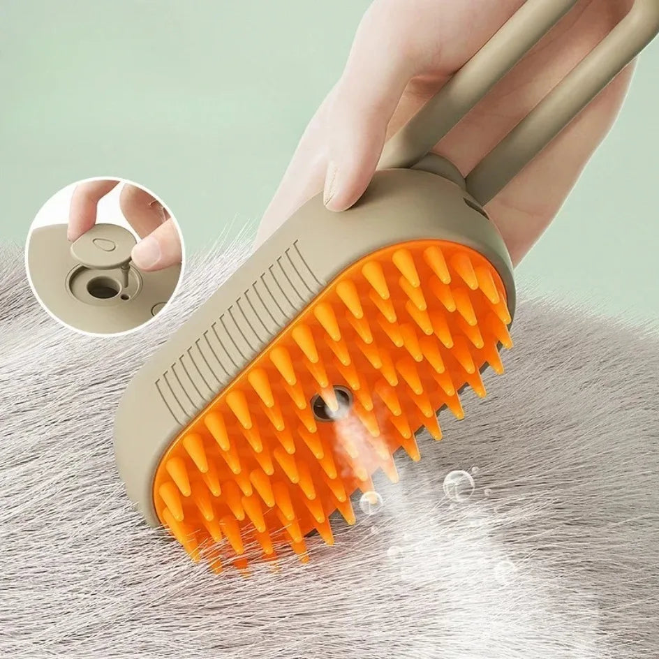 Electric Pet Grooming Brush for Dogs & Cats – USB Rechargeable 3-in-1 Shedding Tool with Steam Spray, Massage & Anti-Flying Hair Technology